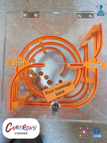 Made in USA Coin Run, Increases Donations, 9.5" L x W and H, Ships FREE Nationwide, Piggy Bank, Custom 3D Printed by 8 Year Old