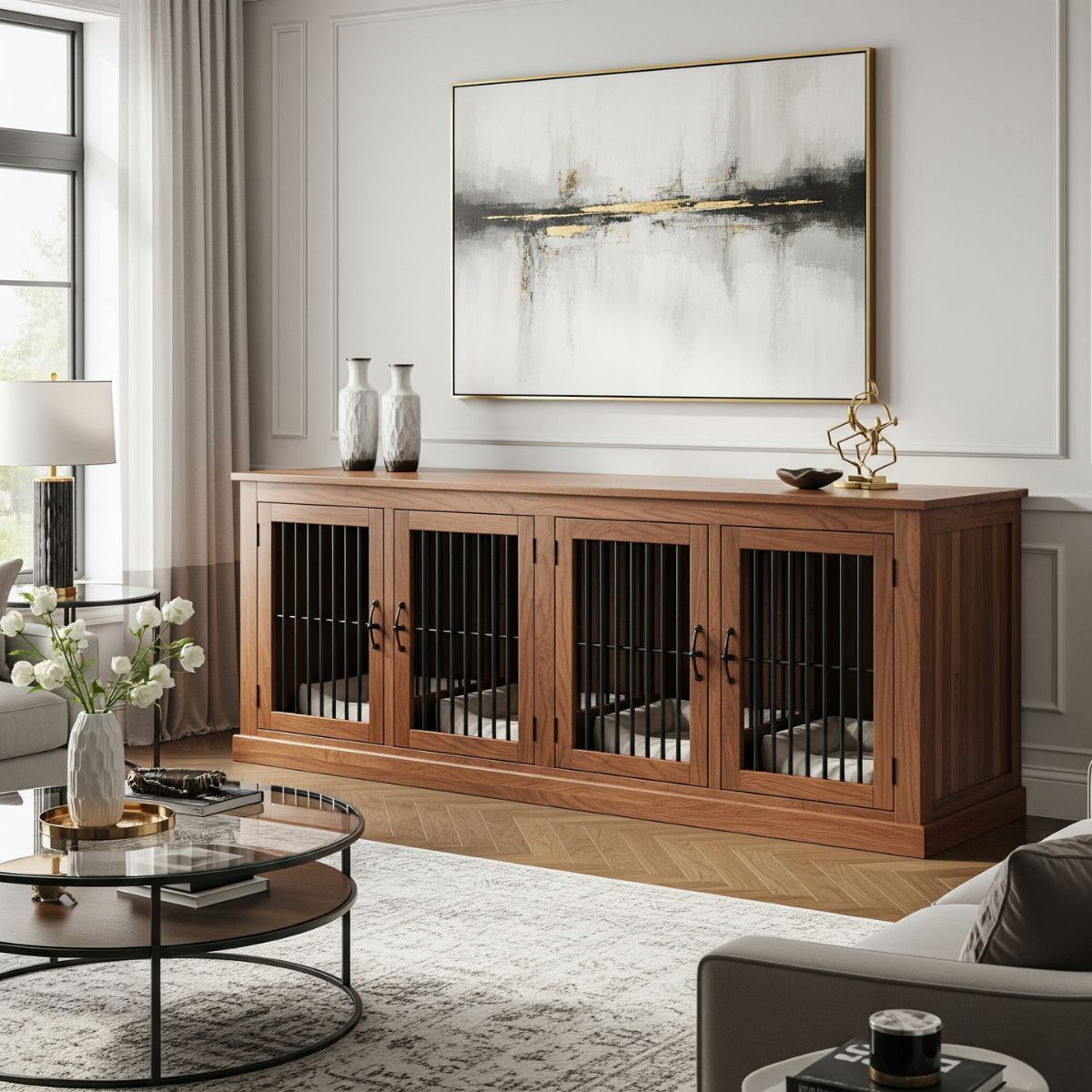 Custom Dog Crate Furniture | End Table | Double Door | Solid Wood Kennels in Many Sizes | Dog TV Stand | Made in USA