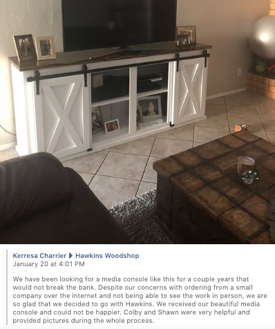Sliding barn door TV console, made to order in the USA, view 3
