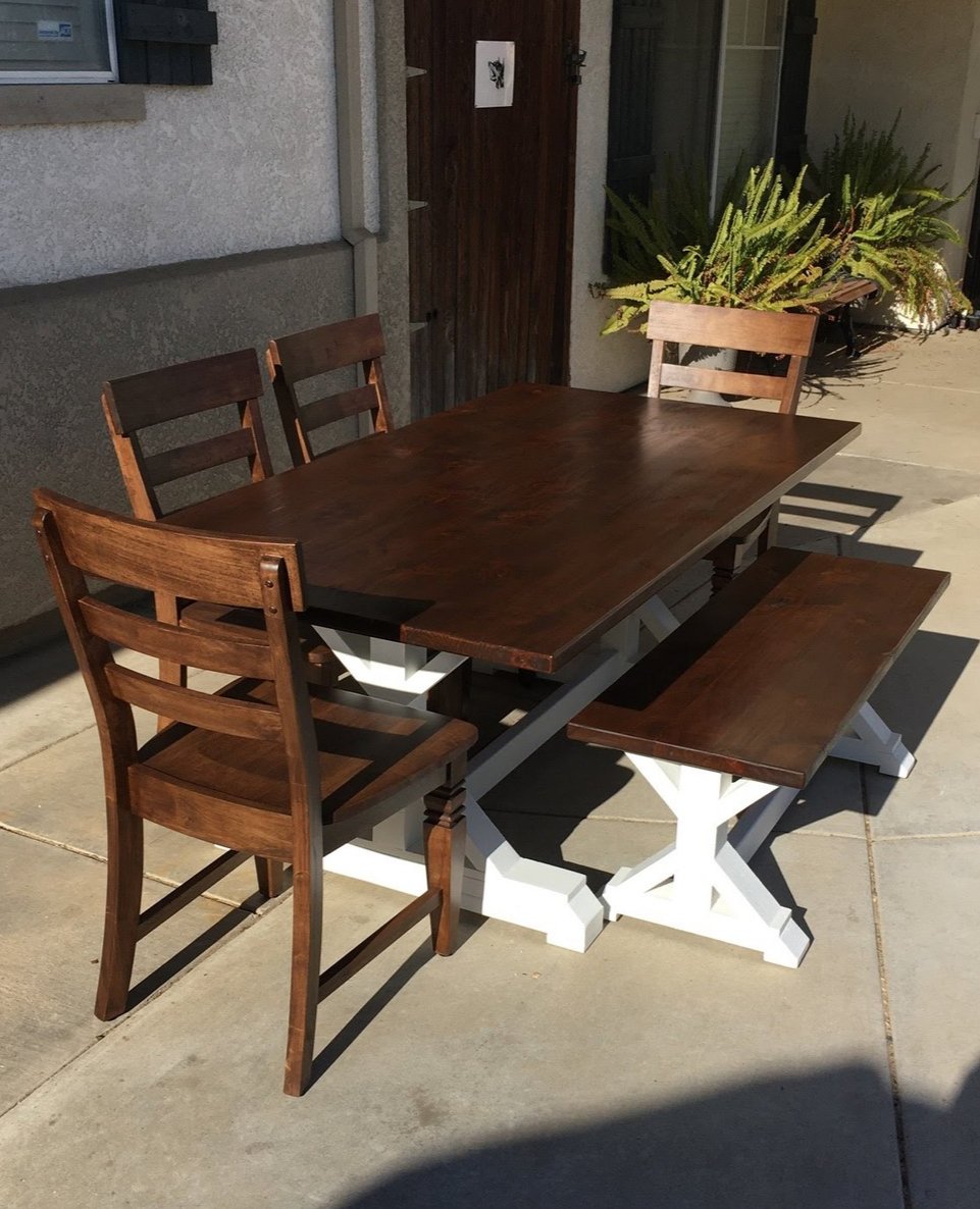 Trestle farmhouse dining table, made to order in the USA, view 4