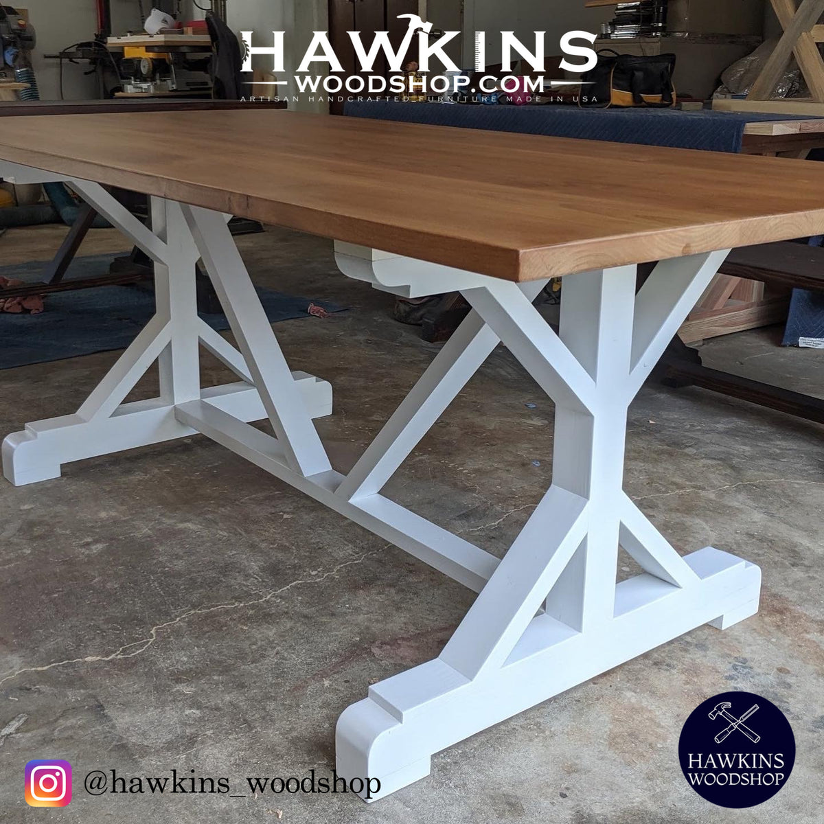 Trestle farmhouse dining table, made to order in the USA