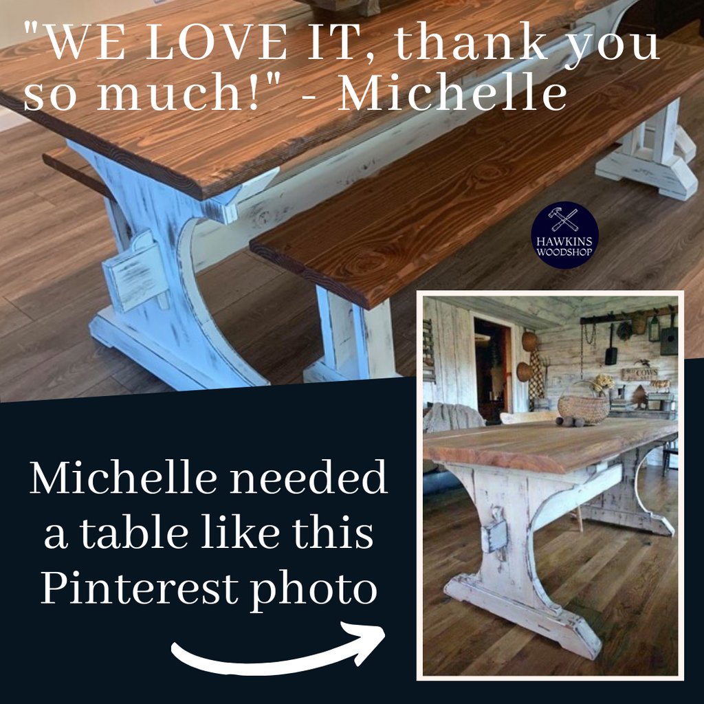 Trestle farmhouse dining table, made to order in the USA, view 5