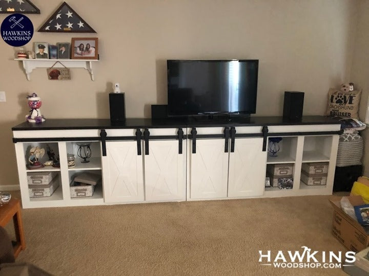 Made to order sliding barn door TV console