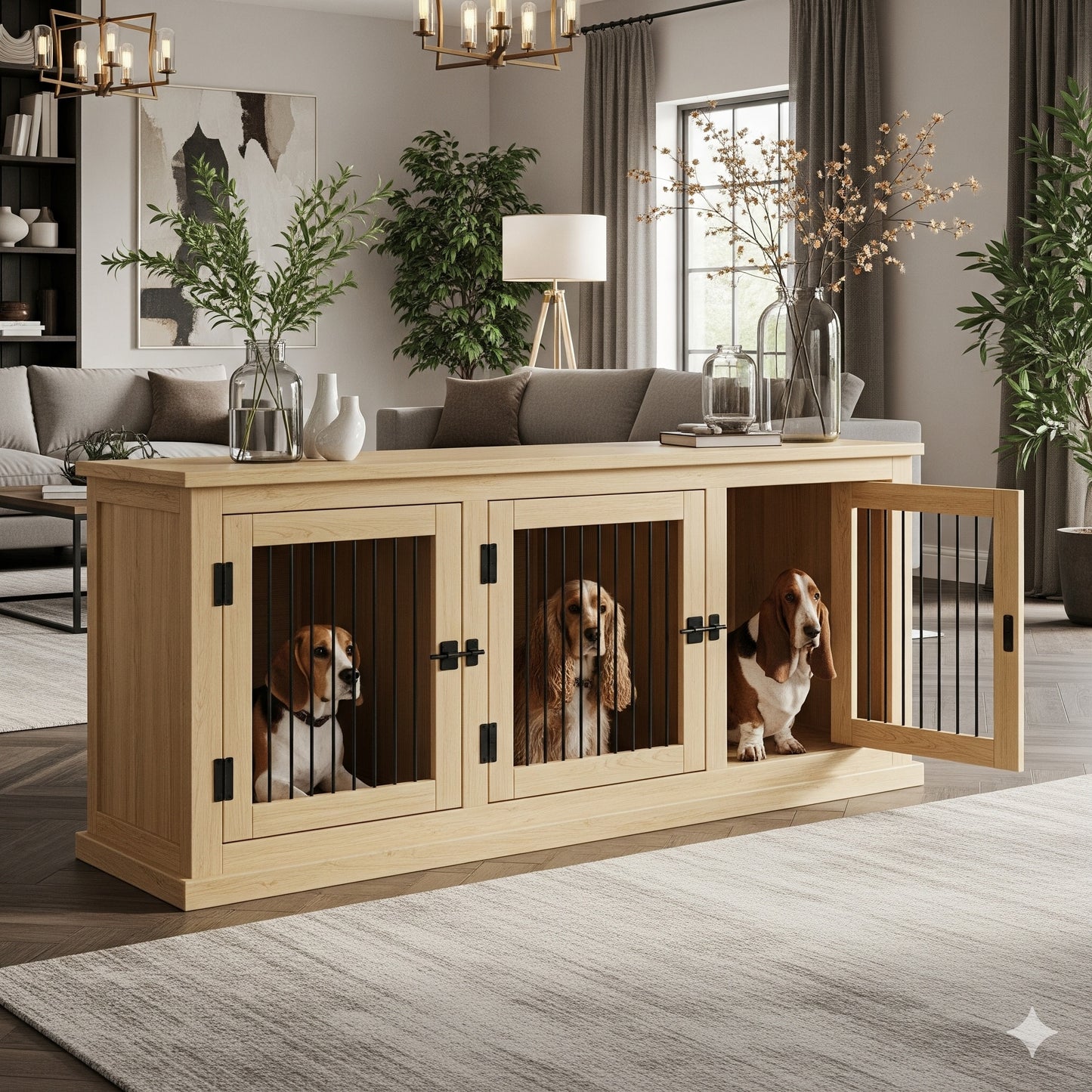 Custom Dog Crate Furniture | End Table | Double Door | Solid Wood Kennels in Many Sizes | Dog TV Stand | Made in USA