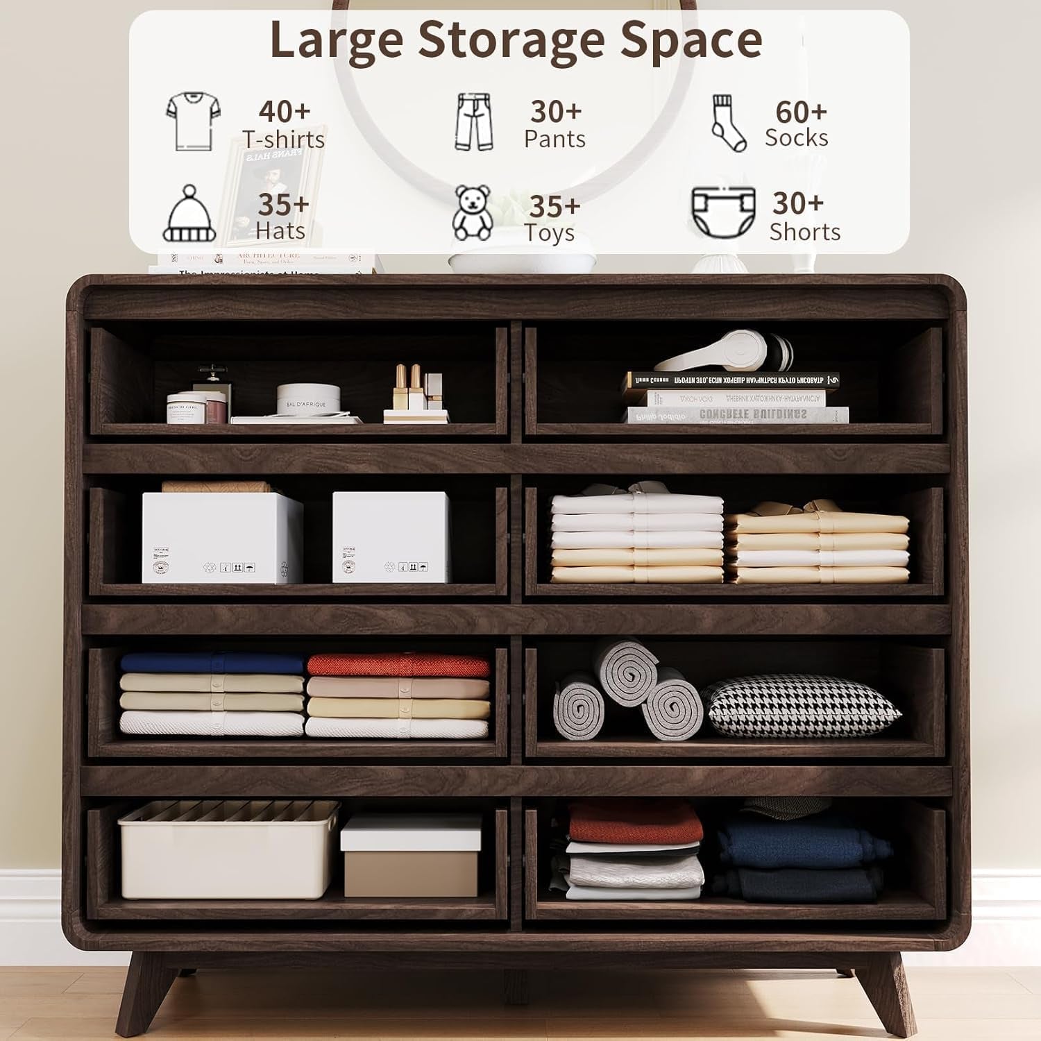 Dresser for Bedroom,8 Drawers Chests of Drawers, Pre-Installed Wooden Large Drawer Organizer for Bedroom Hallway