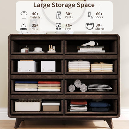 Dresser for Bedroom,8 Drawers Chests of Drawers, Pre-Installed Wooden Large Drawer Organizer for Bedroom Hallway