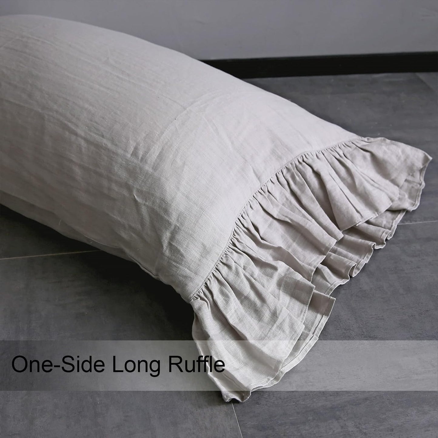 Ruffles Linen Pillowcase. Pure Flax Pillow Sham 100% French Linen Ruffled Pillow Cover, Standard, Queen, King 1 PCS Size (Queen, Silver)