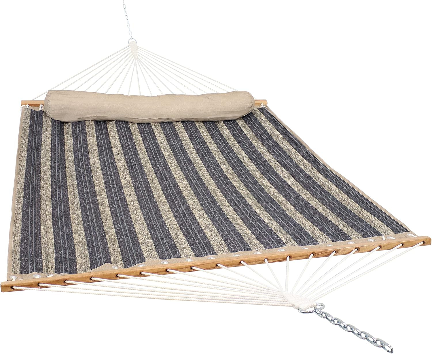 Sunnydaze Quilted Double Hammock for outside with Spreader Bars and Pillow - 450 Lb Capacity, 74X55 Inch Bed, UV Resistant, Quick Dry - Chains Included, Stand Sold Separately - Mountainside