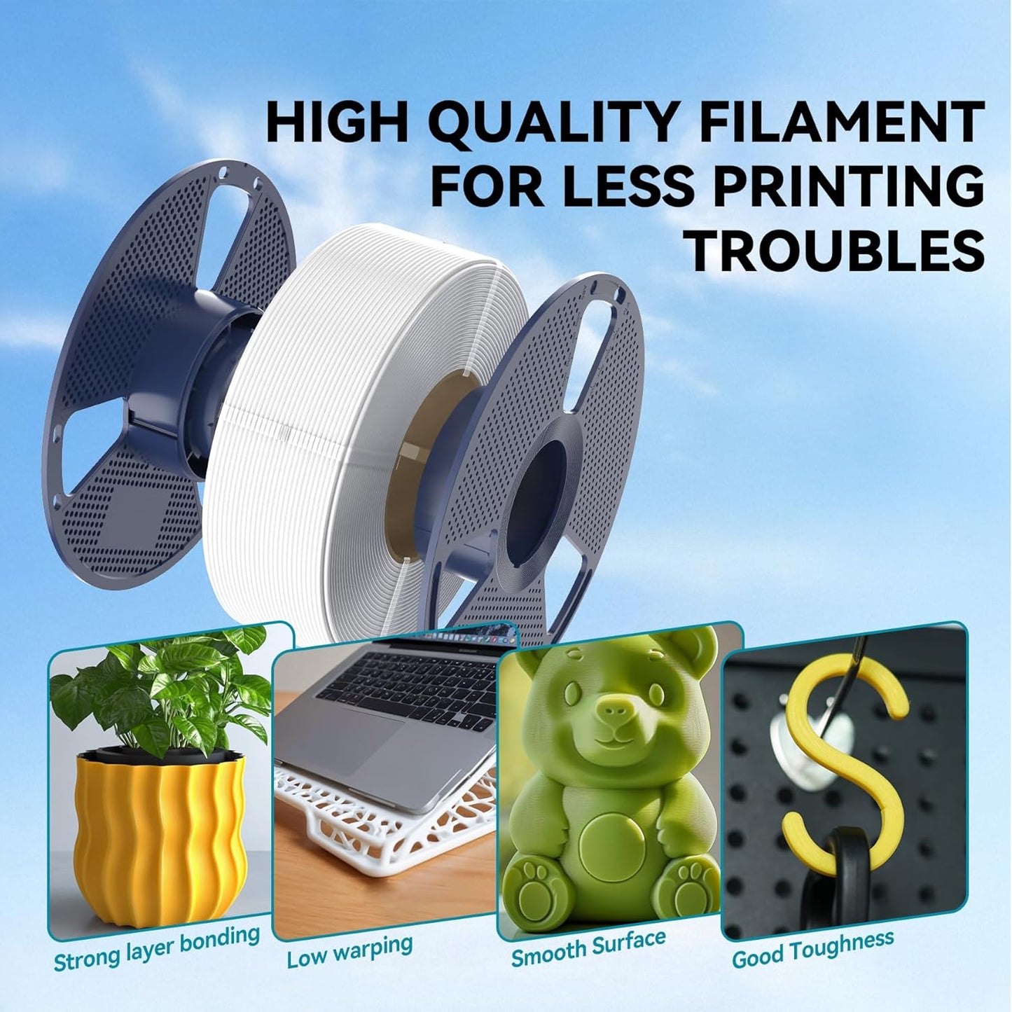 4Kg PLA 3D Printer Filament Bundle, Neatly Wound PLA Filament 1.75Mm ±0.02Mm, Individually Vacuum Packed, 4Kg in Total, 1Kg per Spool, 4 Pack, 4000G, 4Black