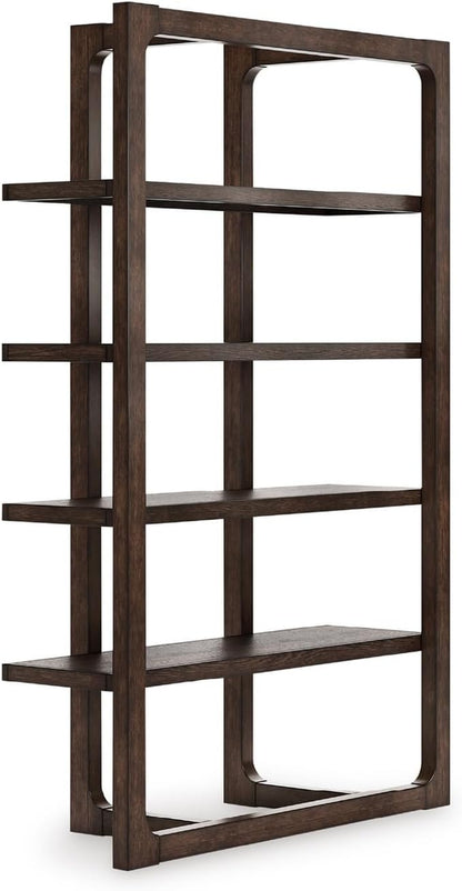 Breckington Contemporary Wood Framed 76" Bookcase with 4 Shelves, Dark Brown