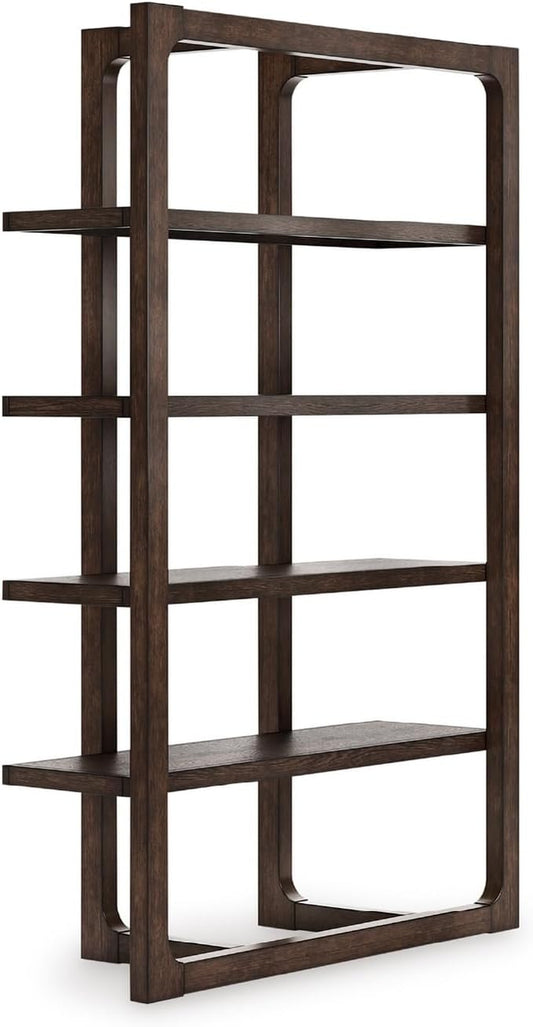 Breckington Contemporary Wood Framed 76" Bookcase with 4 Shelves, Dark Brown