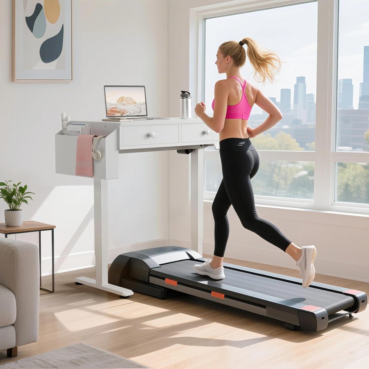 Electric Standing Desk with Drawers, 32 Inch White Small Height Adjustable Sit Stand Desk with Storage for Small Space Home Office Bedroom, Study Writing Stand up Computer Desks for Girls Work