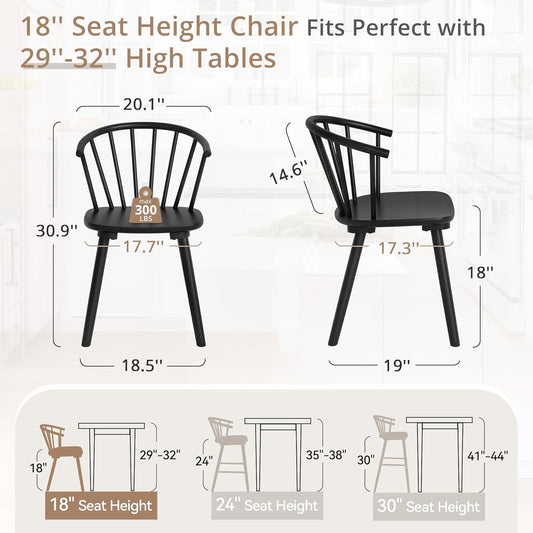 Black Dining Chairs Set of 4, Farmhouse Wood Dining Chairs with Semicircular Backrest, Spindle Dining Chair for Kitchen and Dining Room, 18 Inch