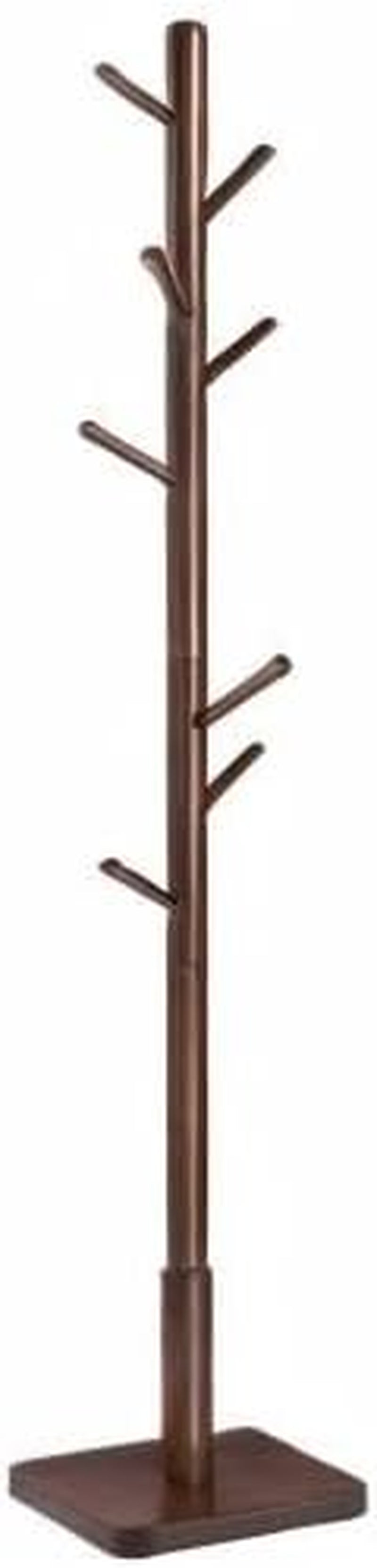 Solid Wood Coat Rack, Free Standing Hall Coat Tree with 8 Hooks, 3 Height Options, for Coats, Hats, Bags, Purses, for Entryway, Hallway, Rubberwood Hooks and Pole, Dark Walnut URCR010W01