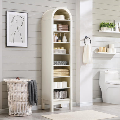 71" Tall Arched Bookshelf, 8 Tiers Arch Bookcase with Storage, Modern Farmhouse Book Shelf with Adjustable Shelves, Wood Bookshelf W/Open Display Shelves for Living Room, Office (Antique White)