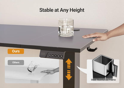 Electric Standing Desk Adjustable Height, 40 X 24 Inch Sit Stand Desk with T-Shaped Frame, 3 Memory Presets & Cable Management for Home Office Computer Workstation, Black Frame/Black Top
