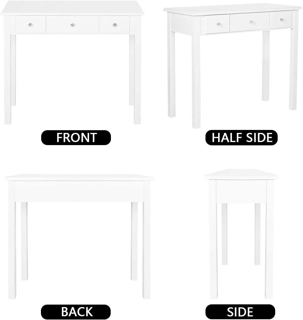 Home Office Small Writing Desk with Drawers Bedroom, Study Table for Adults/Student, Vanity Makeup Dressing Table save Space Gifts White (White)