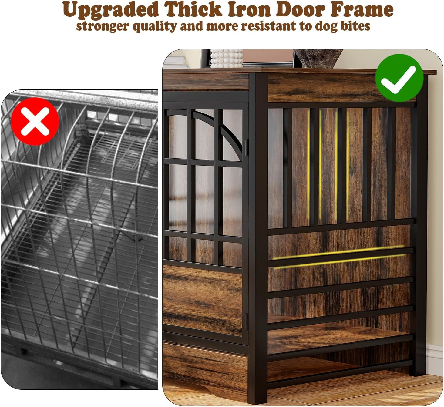 52 Inch Dog Crate Furniture, Extra Large Dog Kennel Indoor for Xlarge Breed, Heavy Duty Dog Cage with Double Elegant Arched Doors, Decorate as TV Stand & End Table (Cognac Brown)