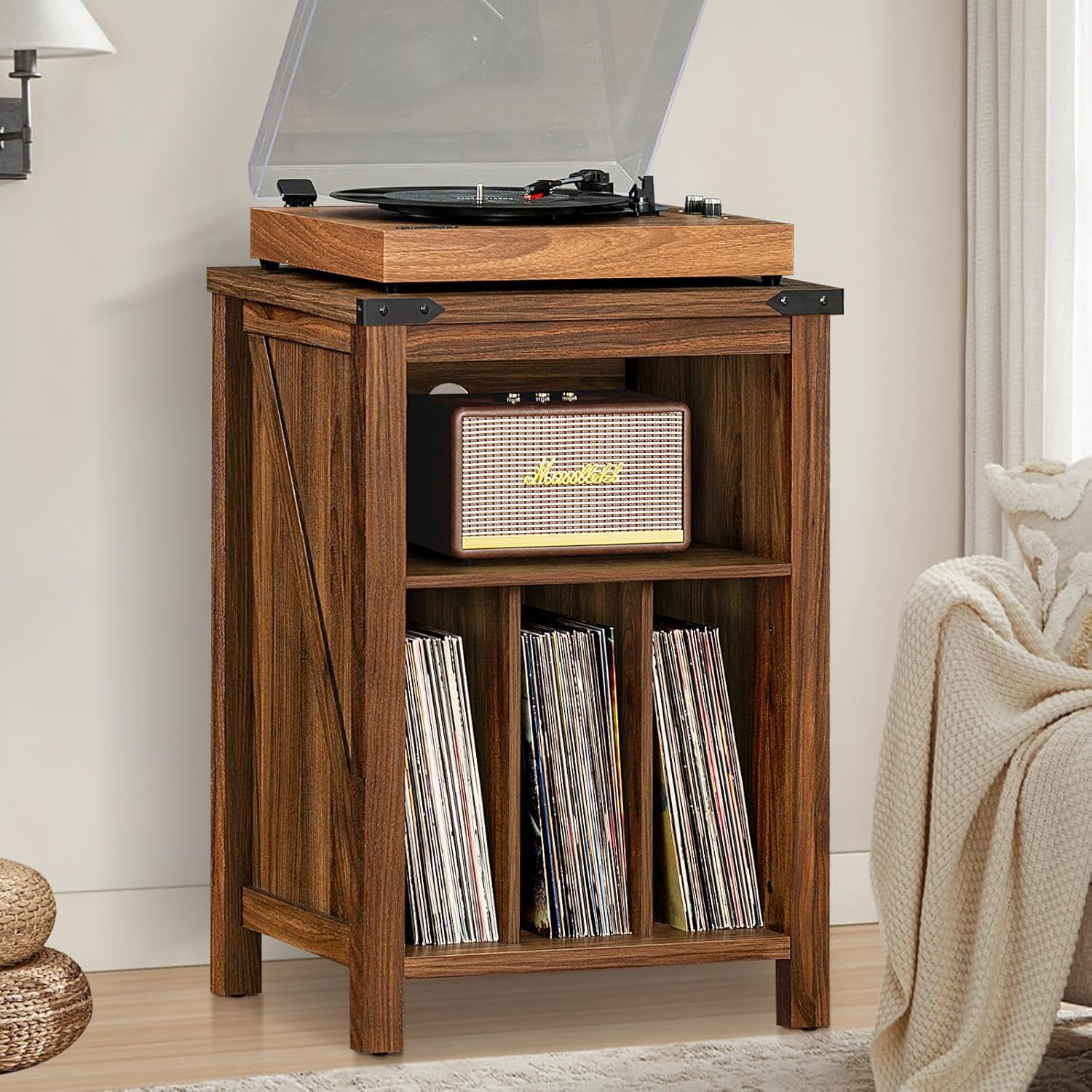 Record Player Stand with Vinyl Record Storage,Rustic Brown Record Player Table Holds up to 160 Albums,Large Wood Turntable Stand Cabinet Dispaly Shelf for Living Room,Bedroom,Office