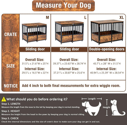 43.7" Inch Dog Crate Furniture with Cushion for Large Dogs, Wooden Heavy Duty Dog Kennel with Double Doors Indoor, Decorative Pet House Dog Cage Side End Table, Rustic Brown