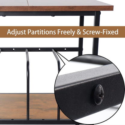Record Player Stand with 4 Adjustable Dividers, Vinyl Record Storage Holds 200 Lps, 3 Layer End Table, Multi-Functional Record Player Table for Home, Rustic Brown