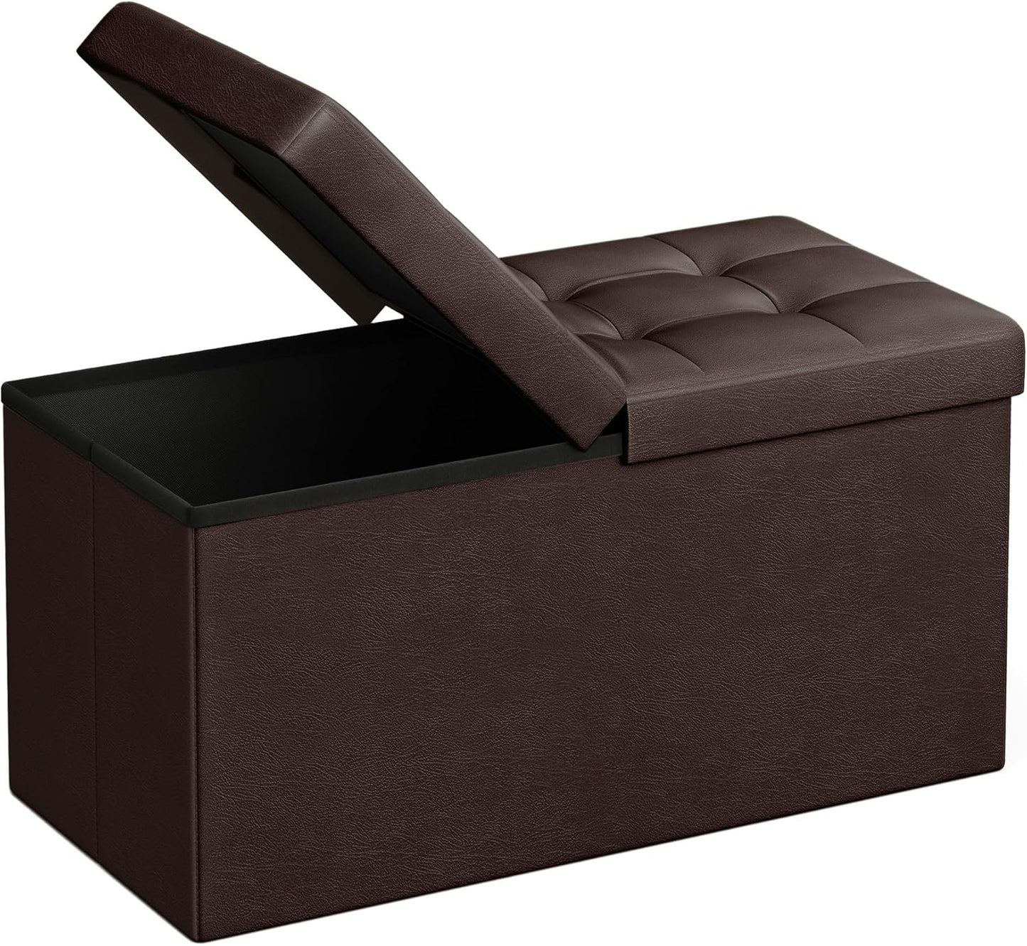 MAZIE Collection - 43 Inches Storage Ottoman Bench with Flipping Lid, Storage Chest with Iron Frame Support, Load 660 Lb, for Living Room, Bedroom, Synthetic Leather, Black ULSF75BK