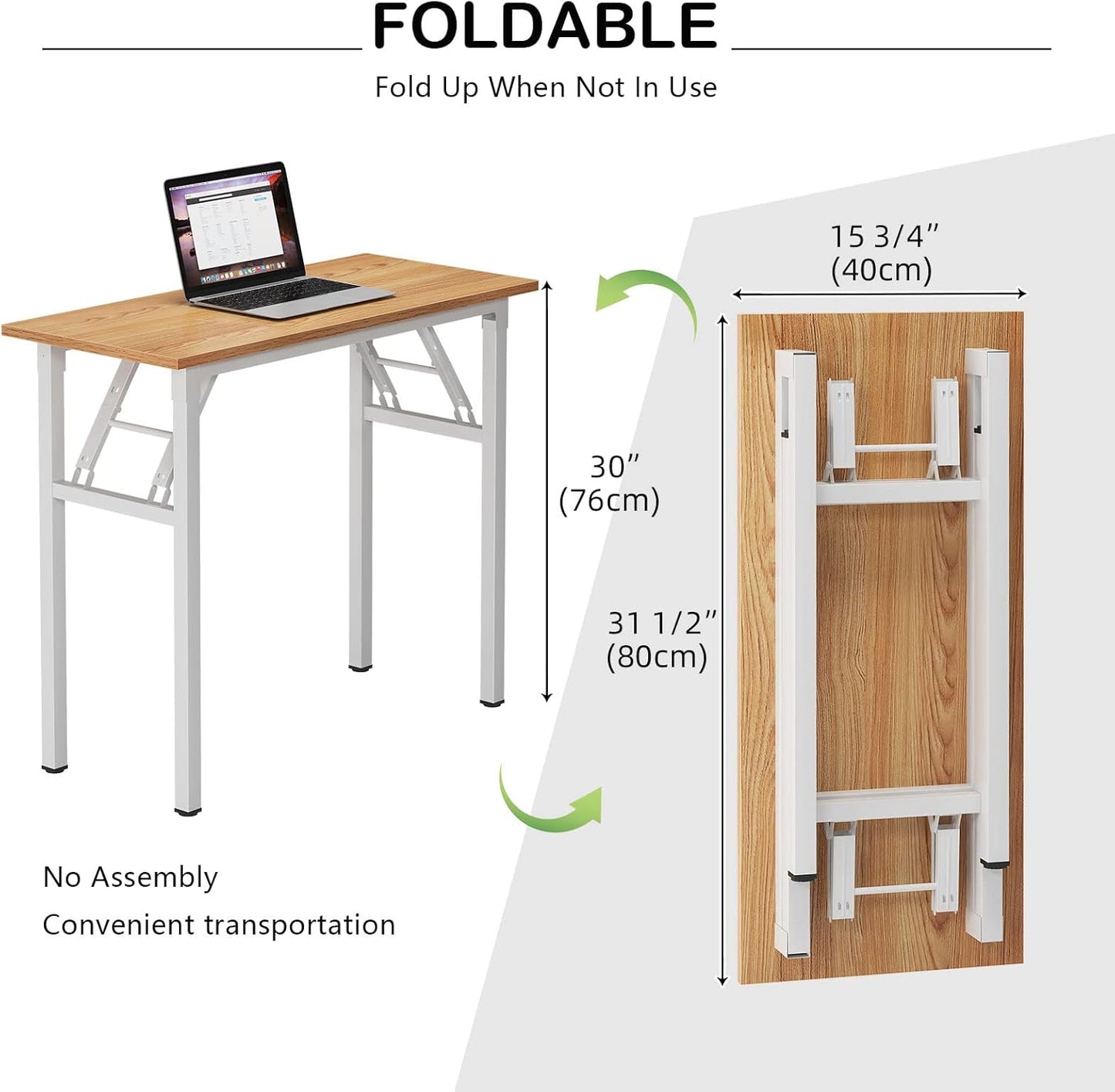 Small Desk 31 1/2" No Assembly Foldable Writing Table,Sturdy and Heavy Duty Folding Computer Desks for Small Space/Home Office/Dormitory AC5BW(80 * 40)