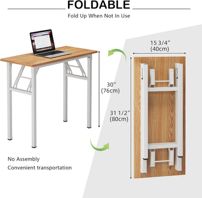 Small Desk 31 1/2" No Assembly Foldable Writing Table,Sturdy and Heavy Duty Folding Computer Desks for Small Space/Home Office/Dormitory AC5BW(80 * 40)