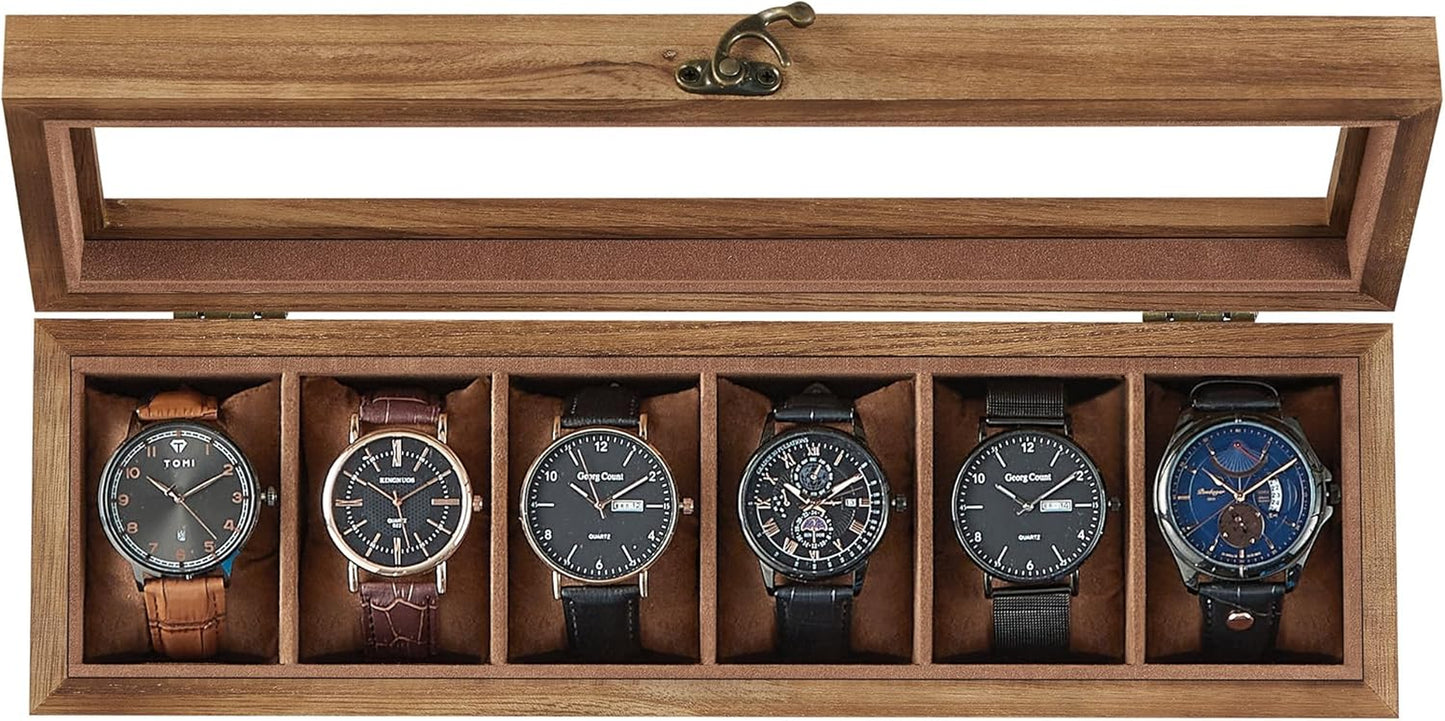8-Slot Watch Box, 2-Tier Watch Display Case with Large Glass Lid, Removable Watch Pillows, Velvet Lining, Jewelry Box, Gift Idea, Ebony Black UJOW008B01
