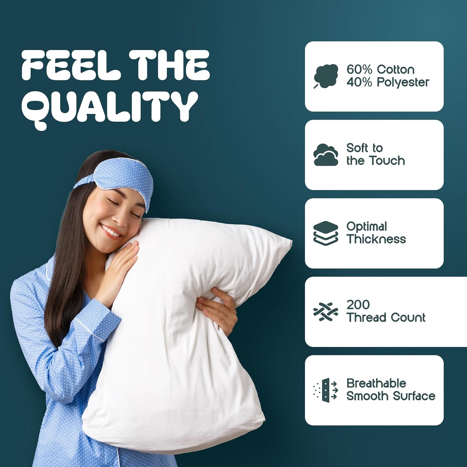 King Pillow Covers with Zipper 2 Pack - 20 X 36 Ultra-Soft, Cozy and Noiseless King Pillow Protector, 200 Thread Count, Fade-Resistant Pillow Shams