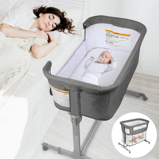 3 in 1 Baby Bassinet, Bedside Sleeper, & Playpen, Easy Folding Portable Crib (Grey)- Koolababy (Bassinet)