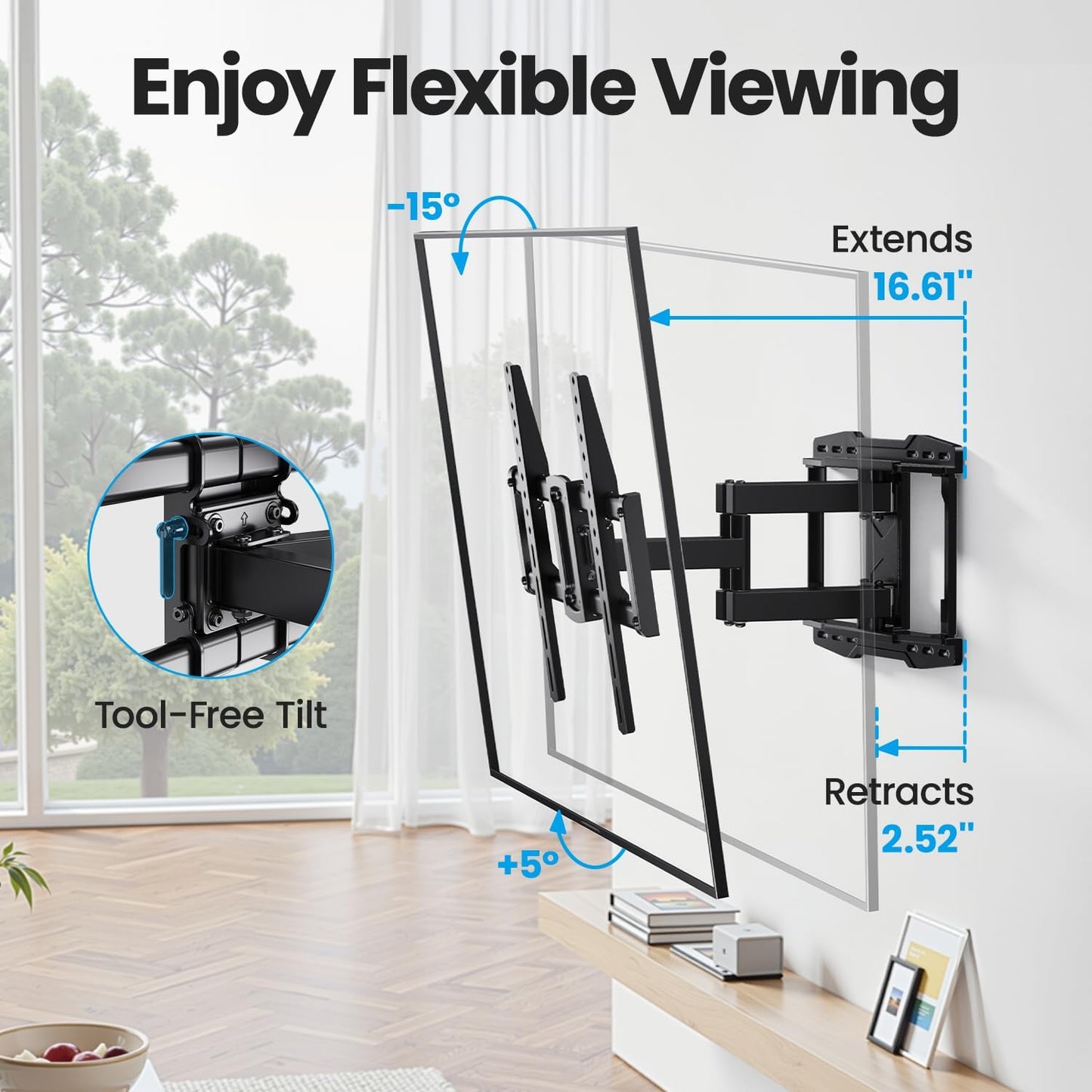 UL Listed Full Motion TV Wall Mount Bracket for Most 37-86 Inch Tvs, Swivel Tilt Extension Level TV Mount, Max VESA 600X400Mm, Holds up to 132Lbs & 16" Wood Studs with Hole Drilling Template