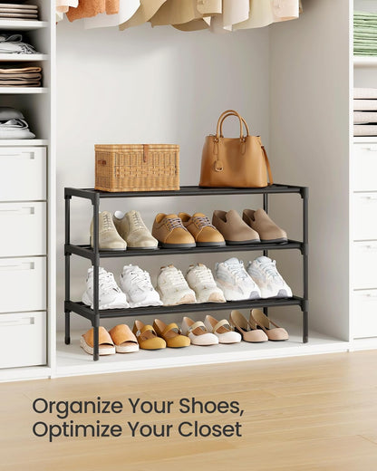 3-Tier Shoe Rack for Closet, Compact Metal Shoe Organizer Shelf for Entryway, Bedroom, Small Spaces, Stackable, 11.8 X 24.5 X 19.1 Inches, Black ULSA123BH01