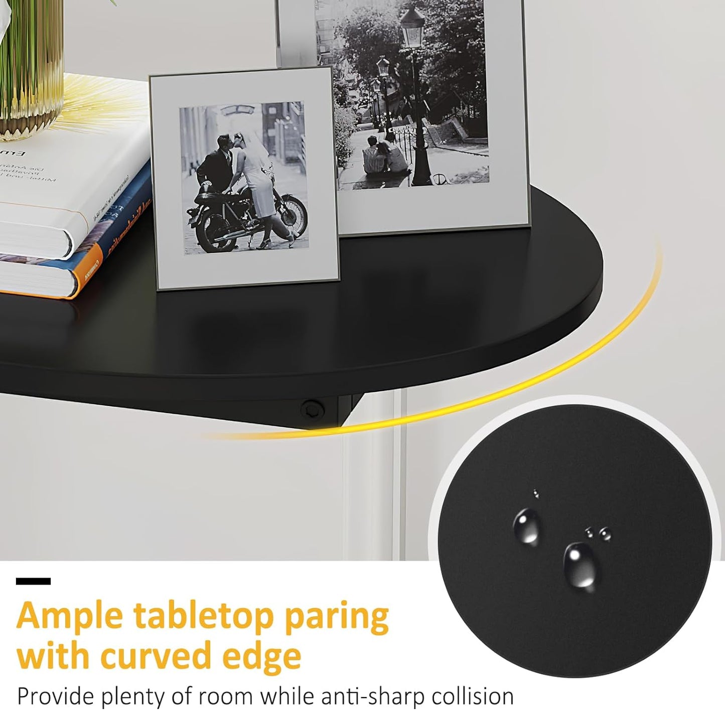Small Side Table End Table, C-Shaped Wood Coffee Table TV Tray for Eating Couch Tables for Small Space, Living Room, (Black)