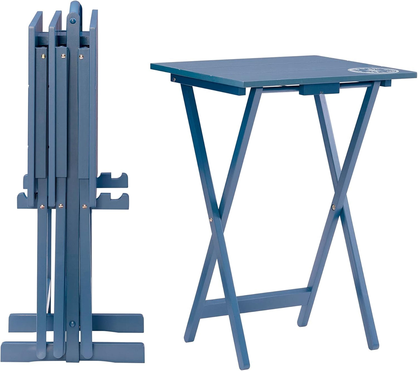 SAMM Navy Trey Table Set with Compass Accent Includes Four Trey Tables and Stand