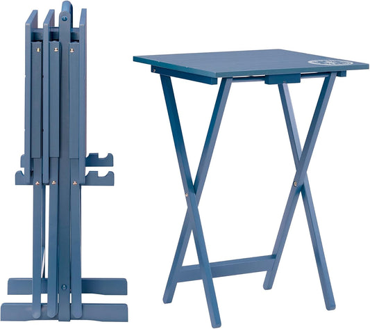 SAMM Navy Trey Table Set with Compass Accent Includes Four Trey Tables and Stand
