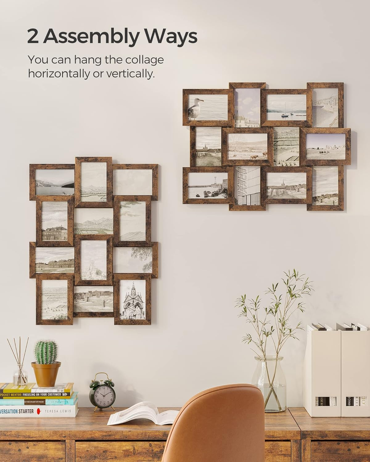 Collage Picture Frames, 4X6 for Wall Decor, Multi Family Photo for Gallery Decor, Hanging Display, Set of 12, Rustic Brown URPF026X01