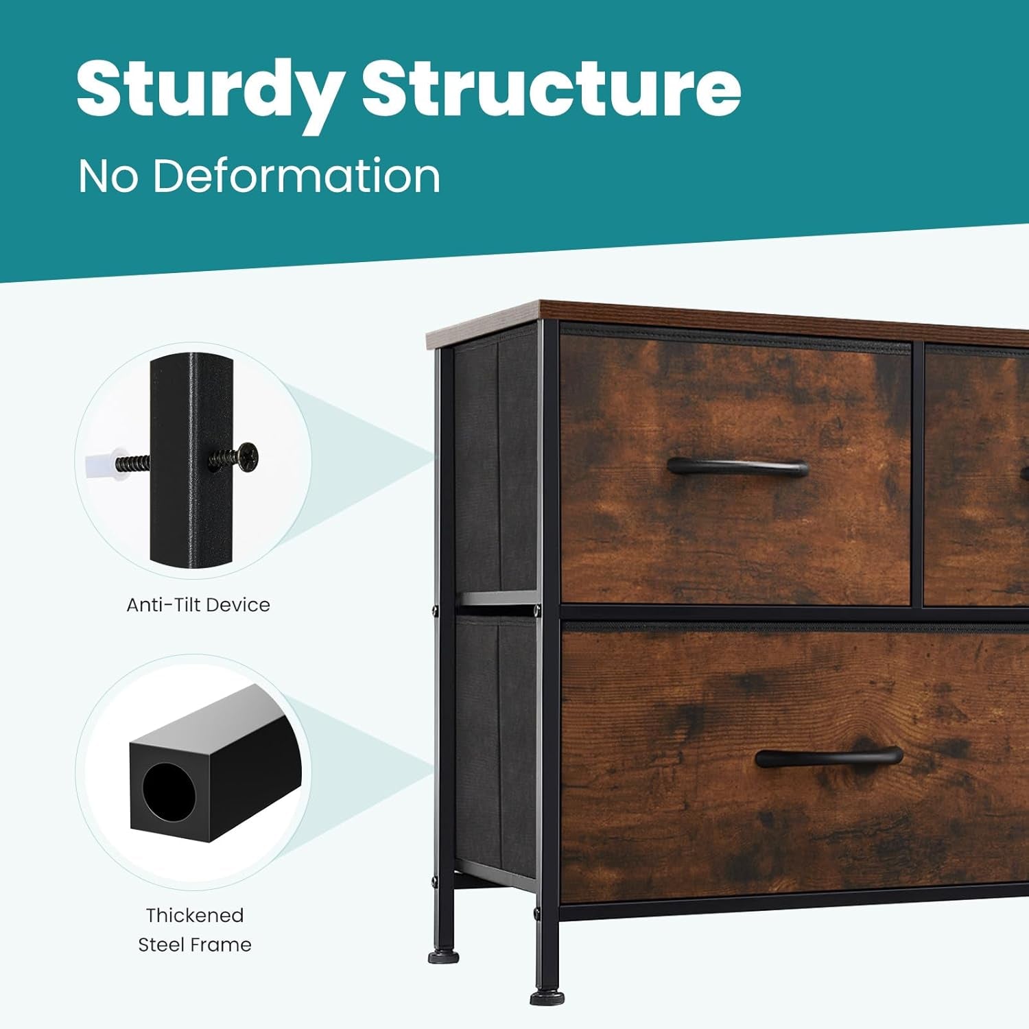 Dresser for Bedroom with 5 Drawers, Wide Chest of Drawers, Fabric Bedroom Dresser with Drawer Organizer, Storage Organizer Unit with Fabric Bins for Closet, Living Room, Hallway, Classic Black