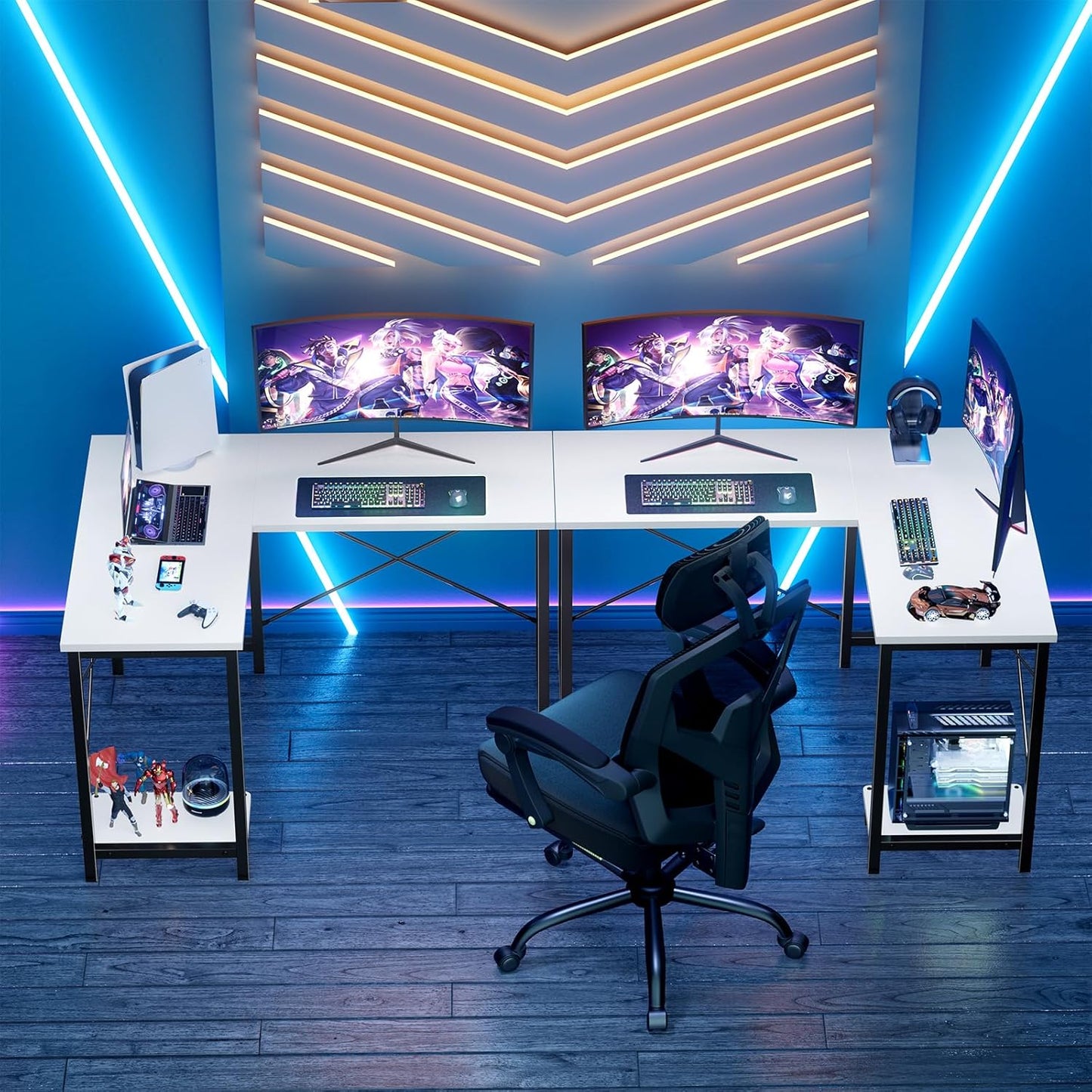 L Shaped Desk Computer Gaming Corner Table 50 Inch Home Office Writing Student Work PC Workstation with Side Storage Bag CPU Stand Modern for Bedroom Small Spaces