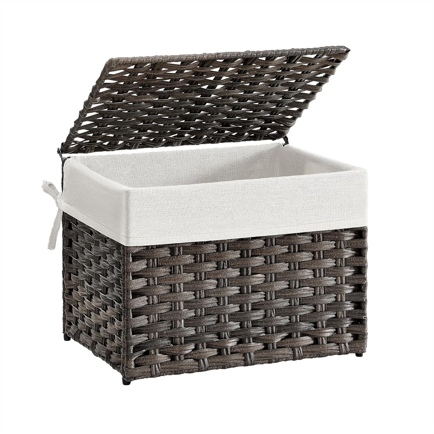 Storage Basket with Lid, 42.3 Gallon (160L) Storage Bin, Woven Blanket Storage Basket with Handles, Foldable, Removable Liner, Metal Frame, for Bedroom, Laundry Room, Brown URST76BR