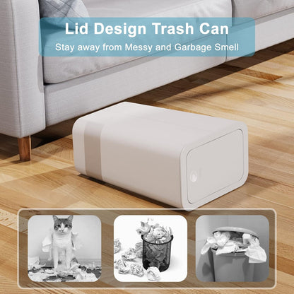 3 Pack 10L / 2.6 Gallon Small Trash Can with Lid, Bathroom Garbage Can with Pop-Up Lid, Waste Basket for Bathroom, Kitchen, Bedroom, Powder Room, Craft Room, Office, College (Off White)