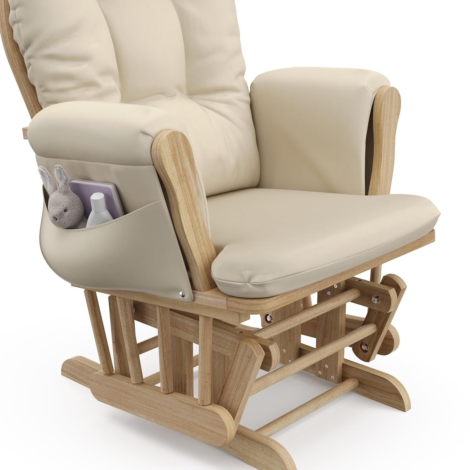 Premium Hoop Glider & Ottoman (Natural/Beige) — GREENGUARD Gold Certified Nursery Glider, Solid Wood Craftsmanship, Smooth-Gliding Nursery Chair and Ottoman, Award-Winning