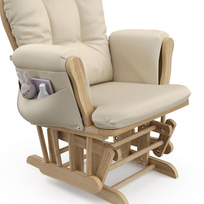 Premium Hoop Glider & Ottoman (Natural/Beige) — GREENGUARD Gold Certified Nursery Glider, Solid Wood Craftsmanship, Smooth-Gliding Nursery Chair and Ottoman, Award-Winning