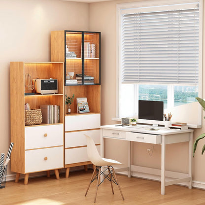 39.4" Computer Desk with Drawer, Morden White Home Office Desk, Study Writing Table with Storage for Small Spaces,Vanity Desk Makeup Table for Bedroom - White