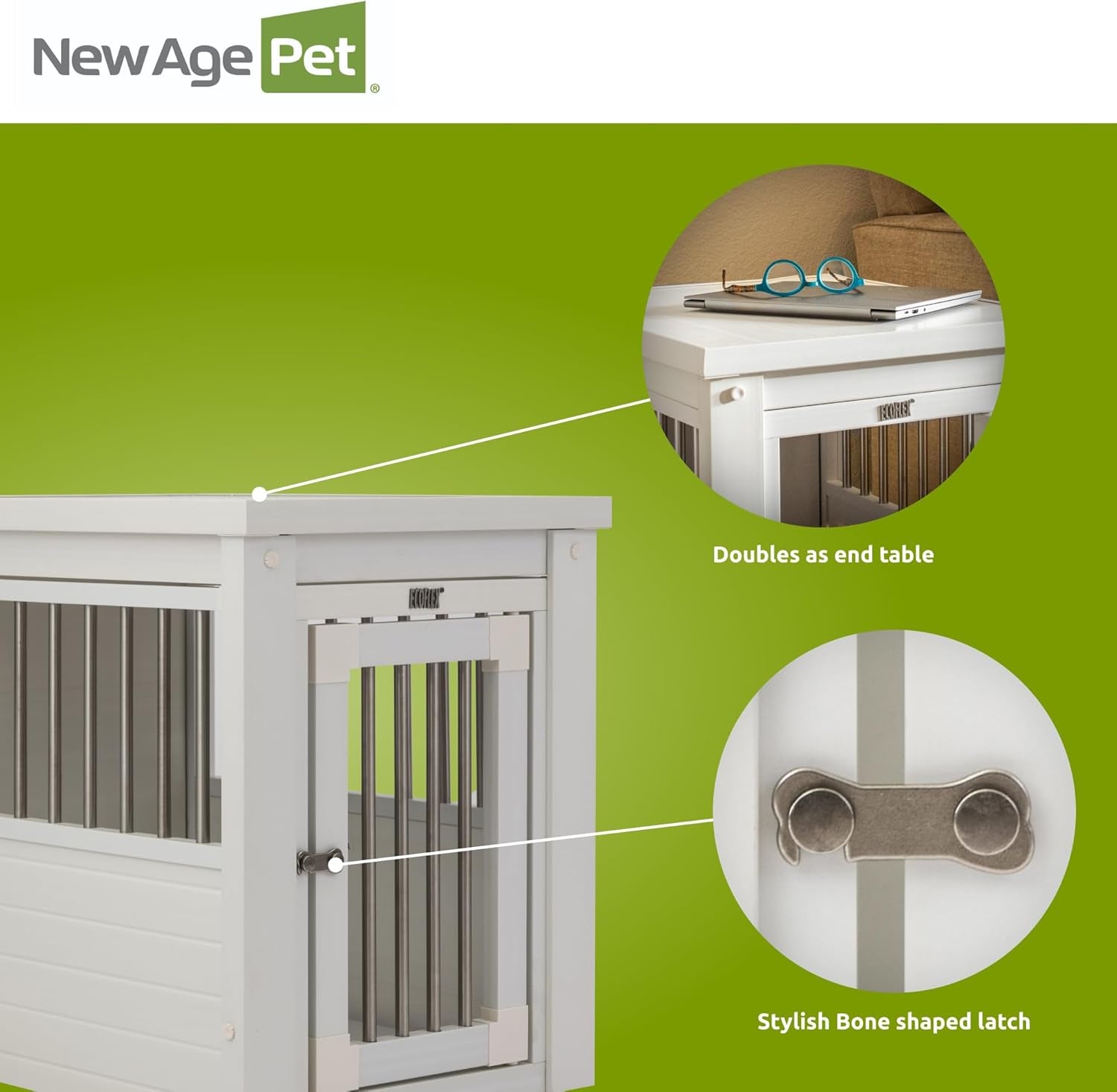 ECOFLEX Dog Crate Furniture End Table, Durable Wood-Plastic Composite, Stainless Steel Latch, Easy Assembly, Ideal for Dogs up to 20Lbs, Antique White Small
