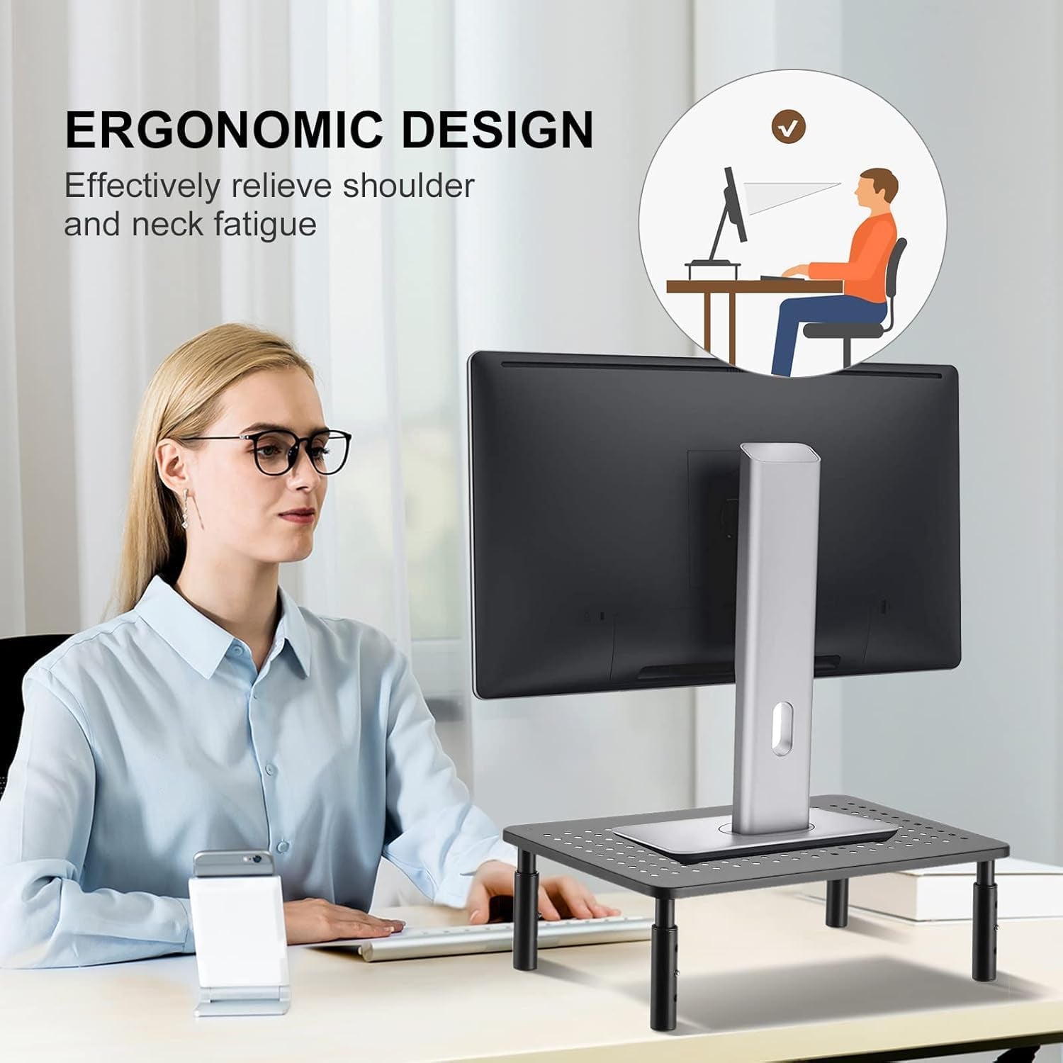 Computer Monitor Stand Riser,Monitor Riser for Laptop, Printer, Notebook and All Flat Screen TV Display with Vented Platform,3 Height Adjustable Laptop Riser,1 Pack,Black(Mst003)