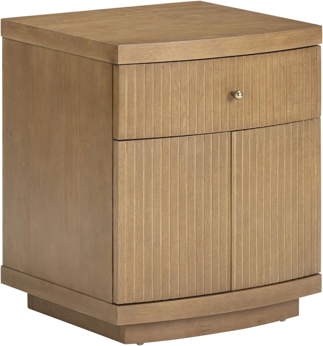 Tambellini Mid Century Modern Nightstand, Bedside Table with Drawer and Cabinet Storage, Solid Wood Legs and Fluted Door Fronts, Light Brown