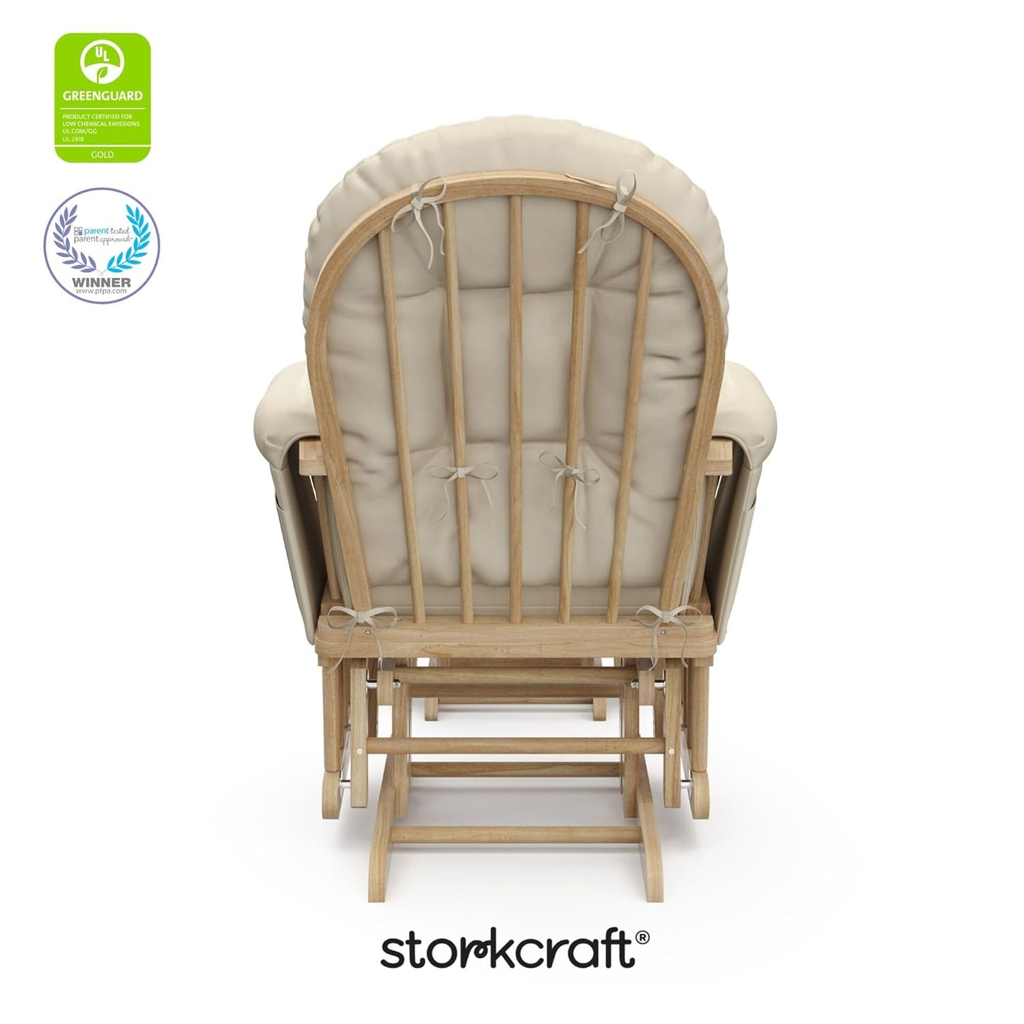Premium Hoop Glider & Ottoman (Natural/Beige) — GREENGUARD Gold Certified Nursery Glider, Solid Wood Craftsmanship, Smooth-Gliding Nursery Chair and Ottoman, Award-Winning