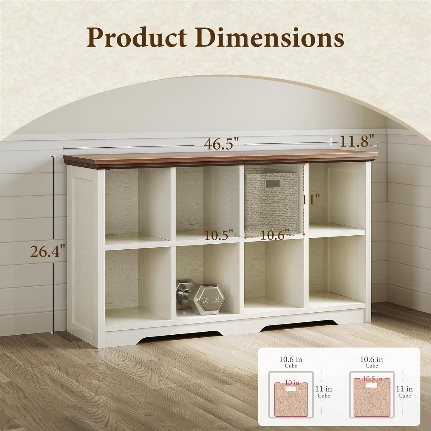 8 Cube Organizer Bookcase, Modern Farmhouse Open Shelf for Storage Bins & Decor, Display Bookshelf Console Closet for Living Room, Bedroom, Home Office, Walnut+White
