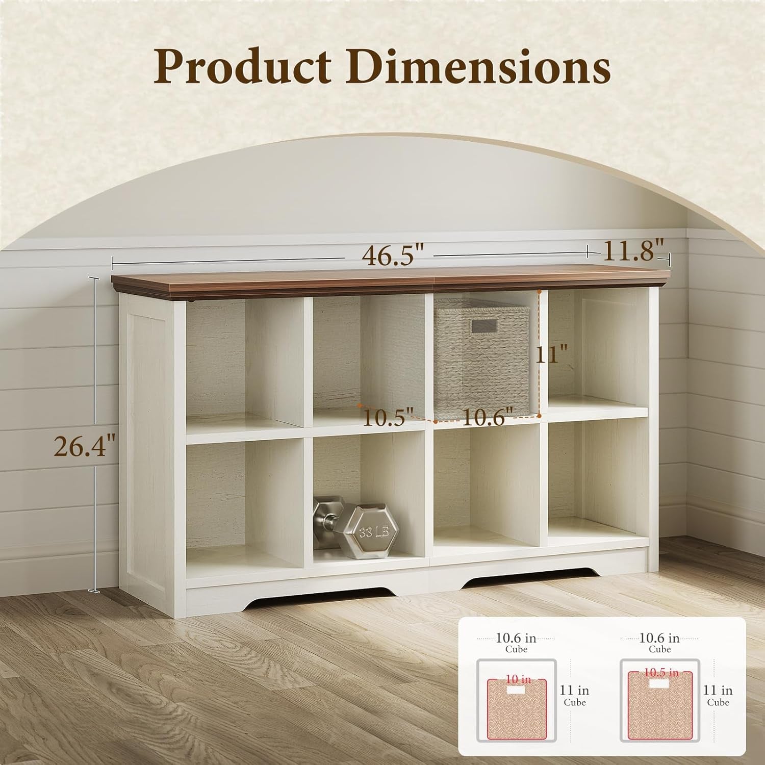 8 Cube Organizer Bookcase, Modern Farmhouse Open Shelf for Storage Bins & Decor, Display Bookshelf Console Closet for Living Room, Bedroom, Home Office, Walnut+White